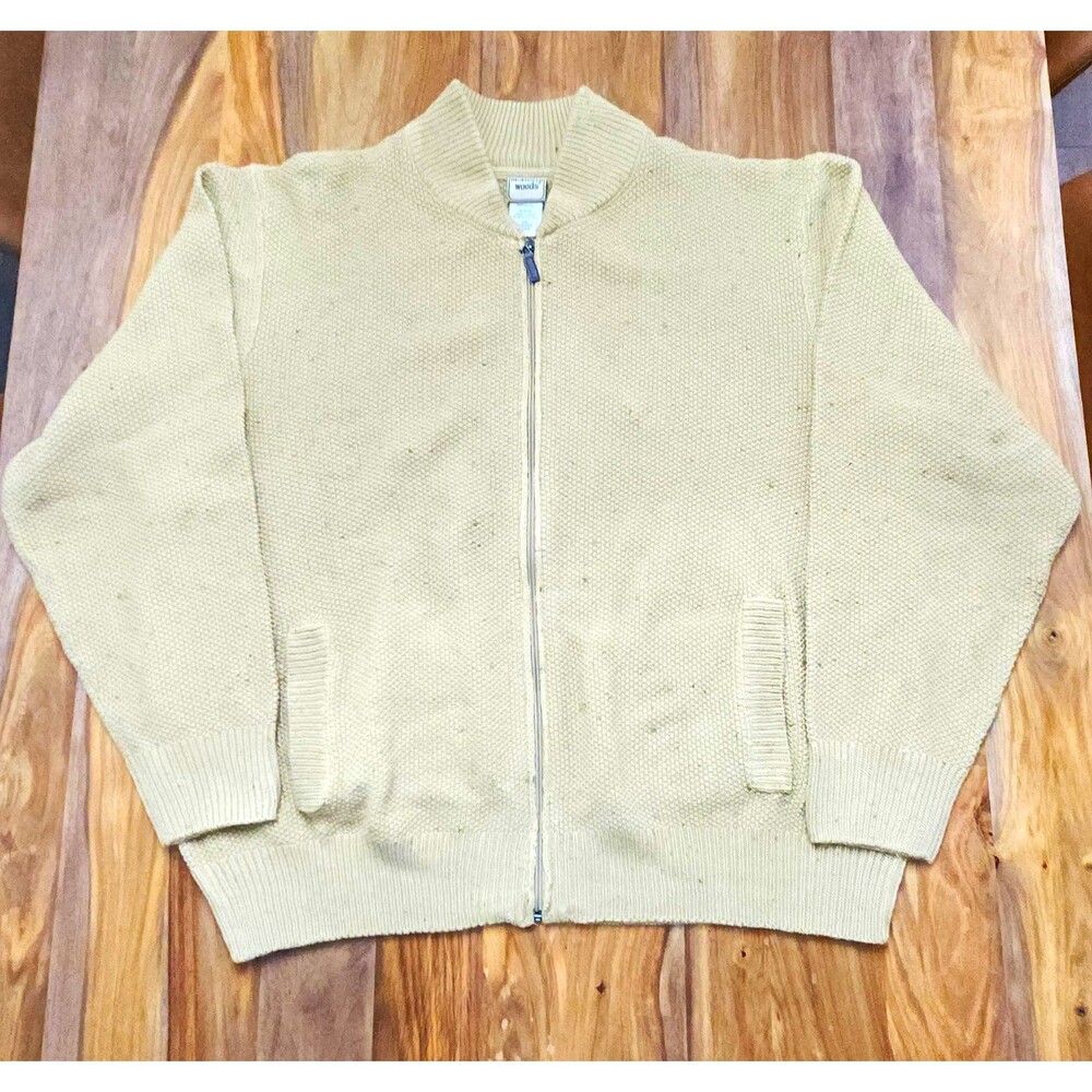 Scandia Woods Men's Full Zip Mock Neck Knit Sweater Pockets Beige 3XL